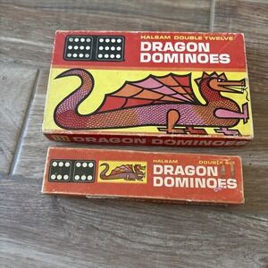 Vintage Halsam Double Nine Dragon Dominoes Wood in Boxes (2 Boxes)‎